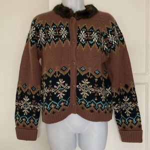 Icelandic Designs ‘Chinook’ Vintage Lambswool Angora Faux Fur Cardigan Sweater M